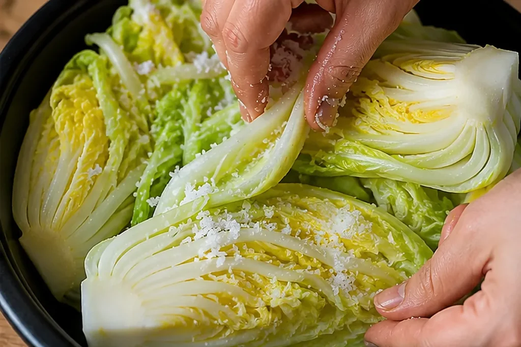Acelga salgada para preparo de kimchi caseiro