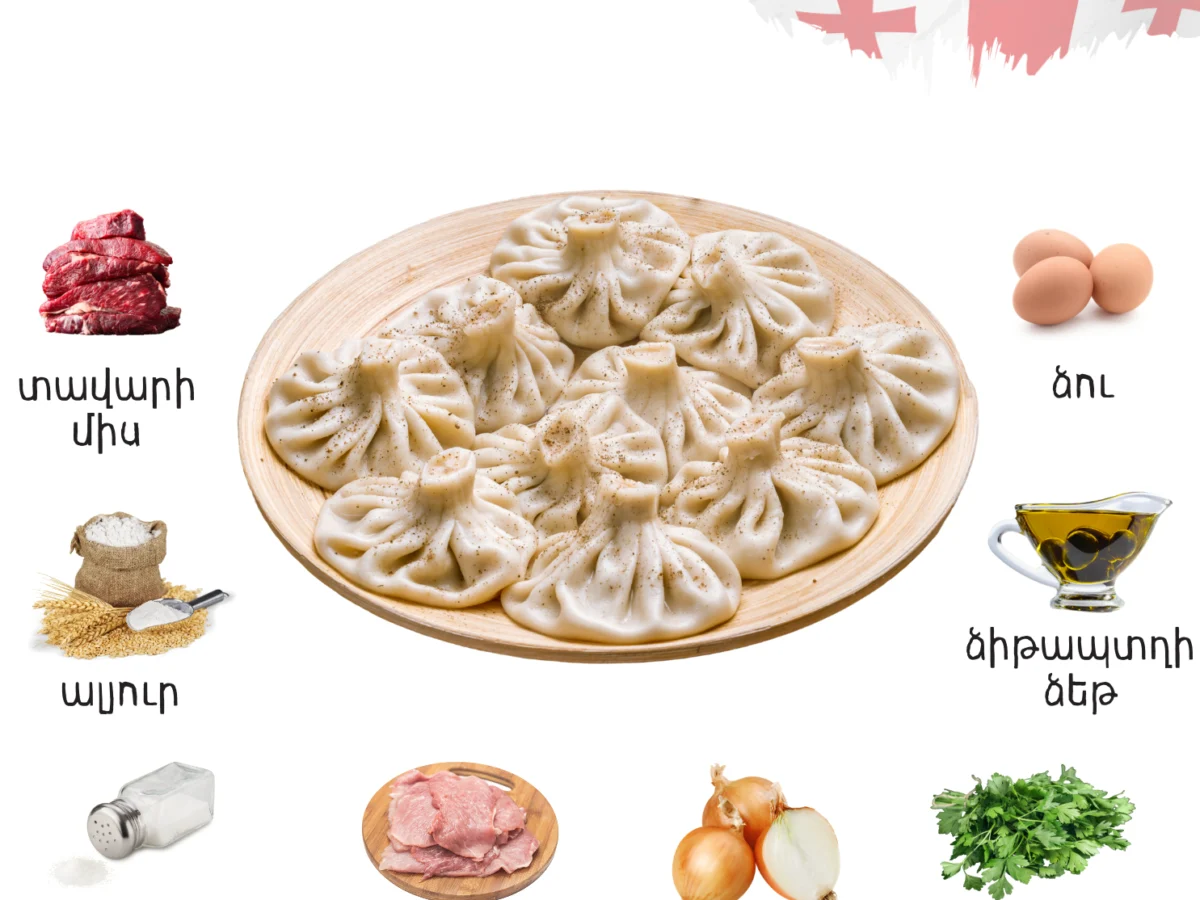 Ilustração com ingredientes usados no preparo de khinkali
